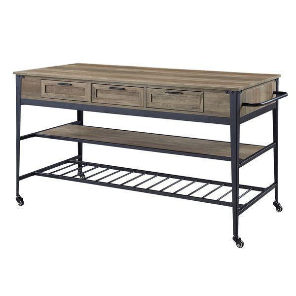 ACME Macaria Kitchen Island, Rustic Oak & Black FredCo