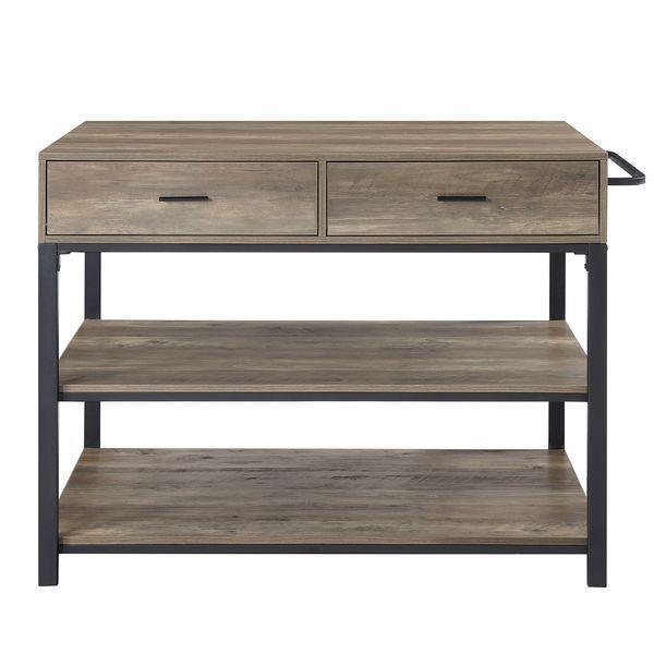 ACME Macaria Kitchen Island, Rustic Oak & Black Finish FredCo