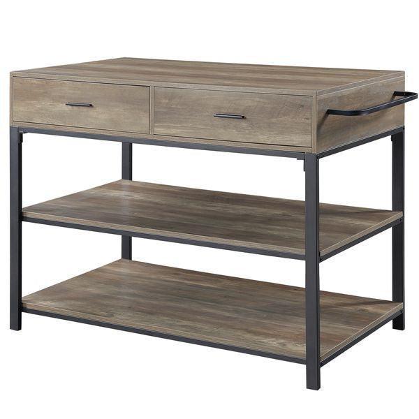 ACME Macaria Kitchen Island, Rustic Oak & Black Finish FredCo