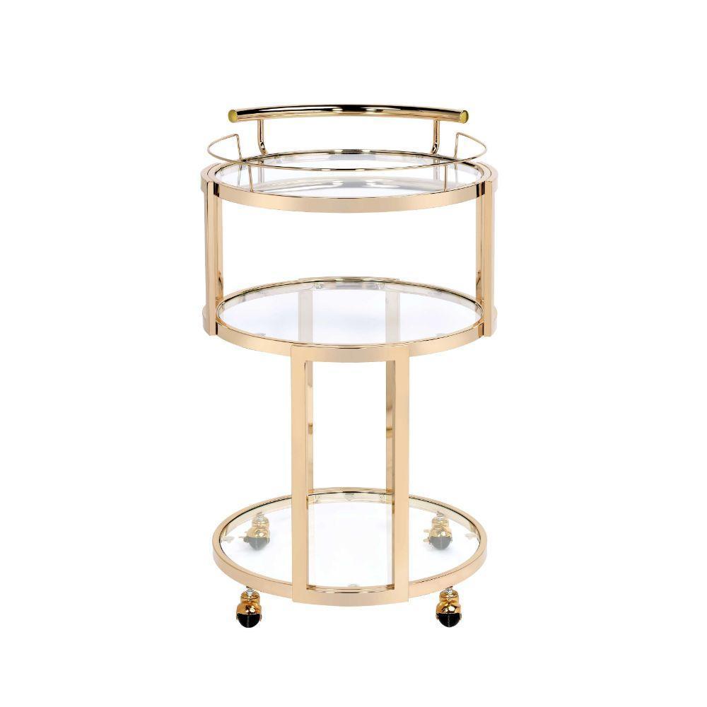 ACME Madelina Serving Cart, Gold & Clear Glass FredCo