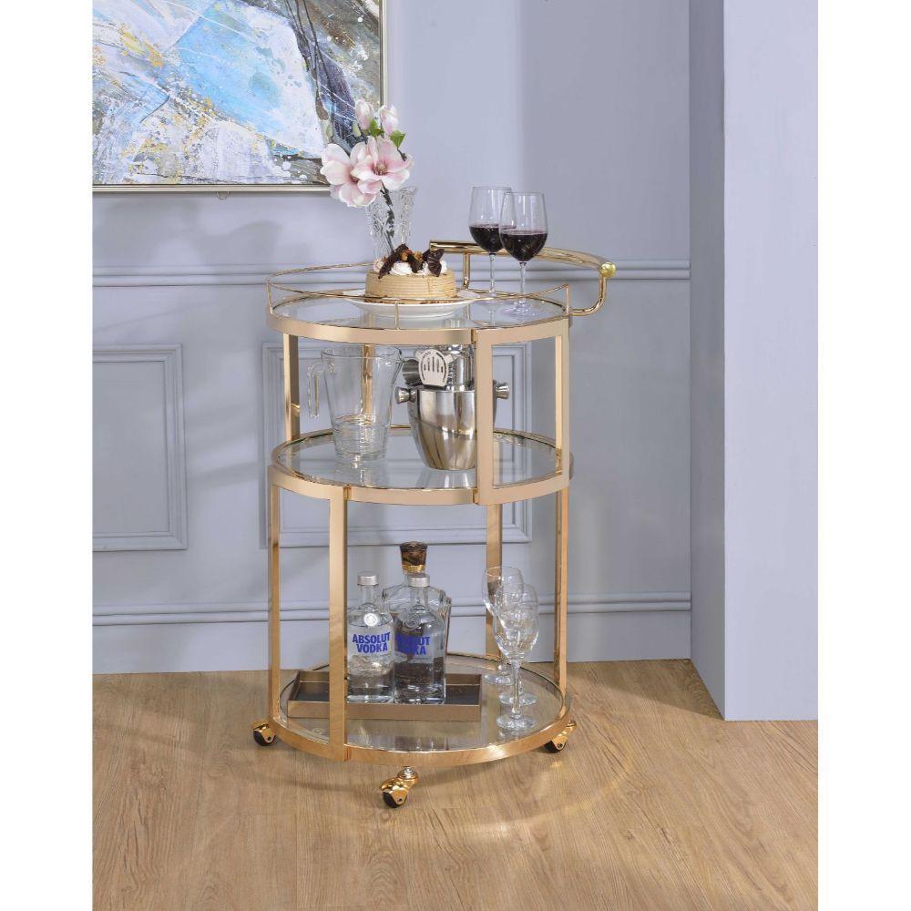 ACME Madelina Serving Cart, Gold & Clear Glass FredCo