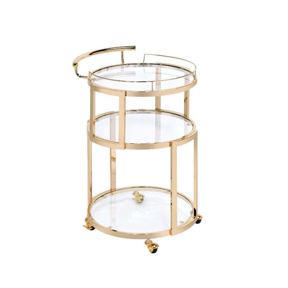 ACME Madelina Serving Cart, Gold & Clear Glass FredCo