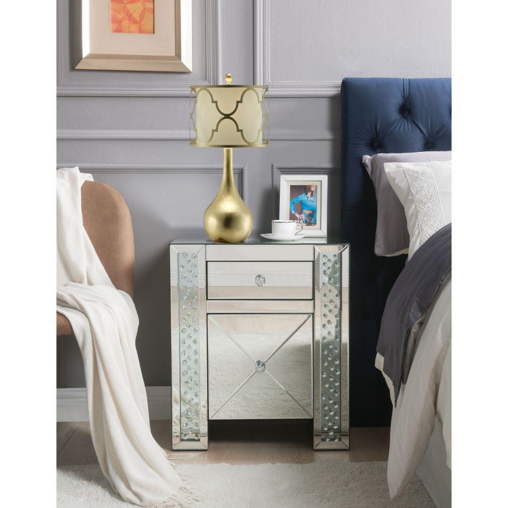 ACME Maisha Accent Table Mirrored & Faux Crystals FredCo
