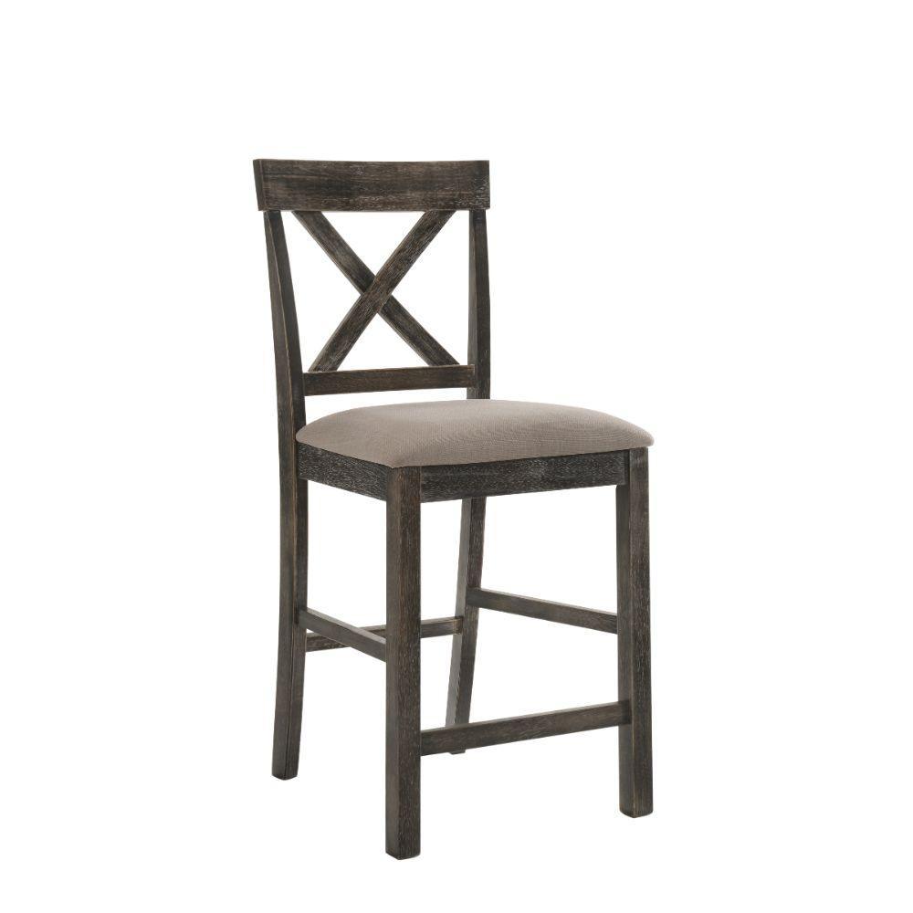 ACME Martha II Counter Height Chair (Set-2), Tan Linen & Weathered Gray FredCo