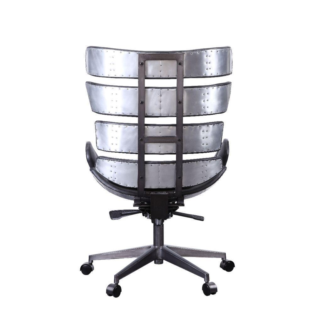ACME Megan Executive Office Chair, Vintage Black Top Grain Leather & Aluminum FredCo