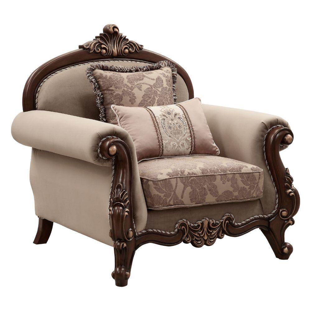 ACME Mehadi Chair w/2 Pillows, Fabric & Walnut FredCo