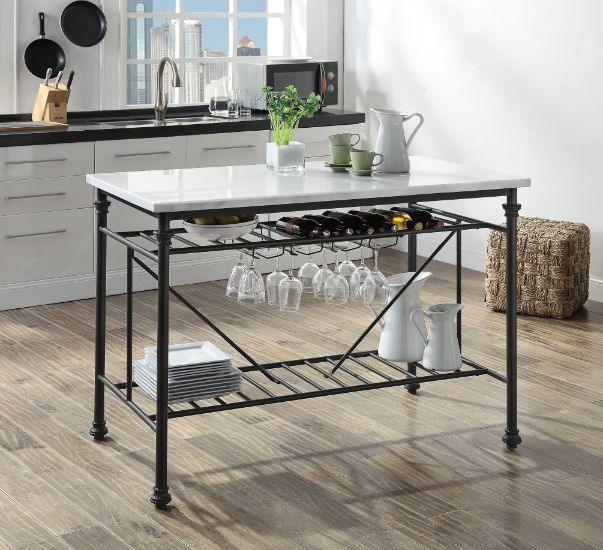 ACME Mera Kitchen Island, White Cultured Stone & Gray Finish FredCo