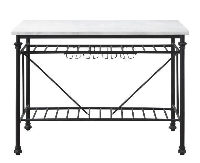 ACME Mera Kitchen Island, White Cultured Stone & Gray Finish FredCo