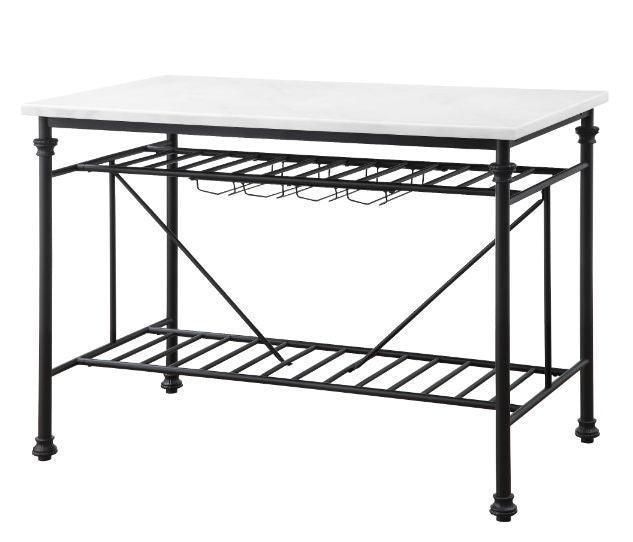 ACME Mera Kitchen Island, White Cultured Stone & Gray Finish FredCo