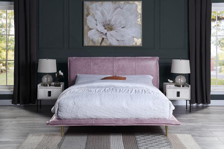ACME Metis Eastern King Bed, Gray Top Grain Leather FredCo
