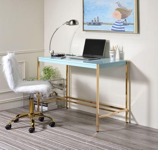 ACME Midriaks Writing Desk, Baby Blue & Gold Finish FredCo
