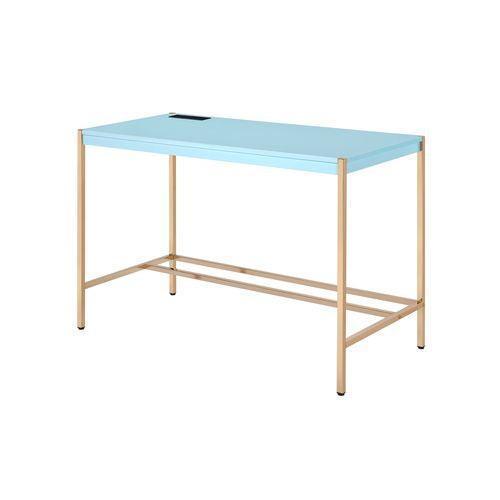 ACME Midriaks Writing Desk, Baby Blue & Gold Finish FredCo