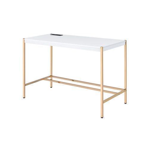 ACME Midriaks Writing Desk, White & Gold Finish FredCo