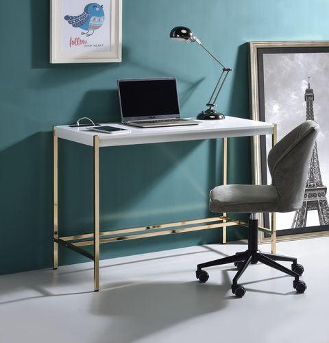 ACME Midriaks Writing Desk, White & Gold Finish FredCo