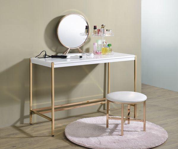 ACME Midriaks Writing Desk, White & Gold Finish FredCo