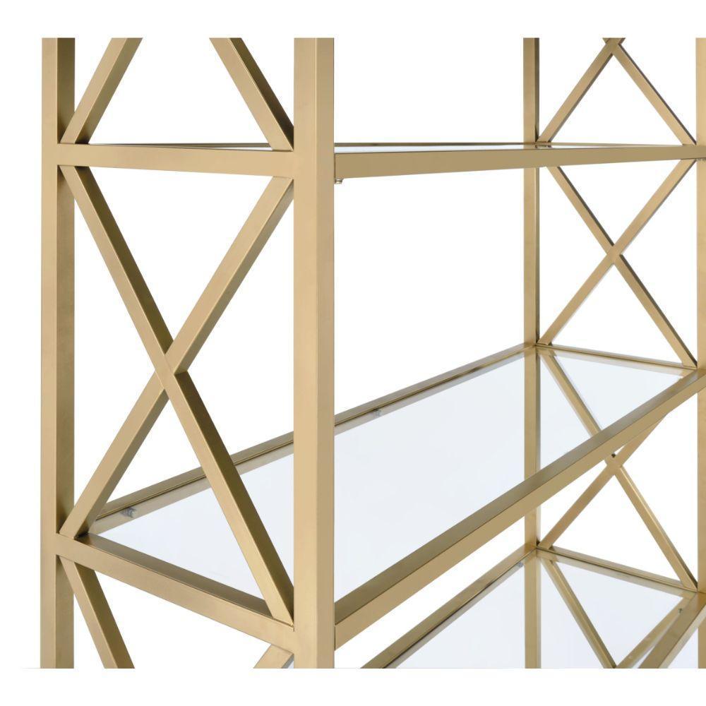 ACME Milavera Bookshelf, Gold & Clear Glass 92460 FredCo