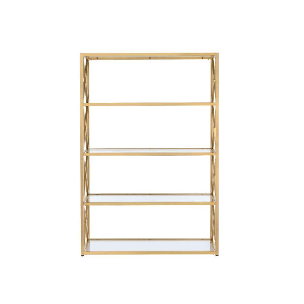 ACME Milavera Bookshelf, Gold & Clear Glass 92460 FredCo