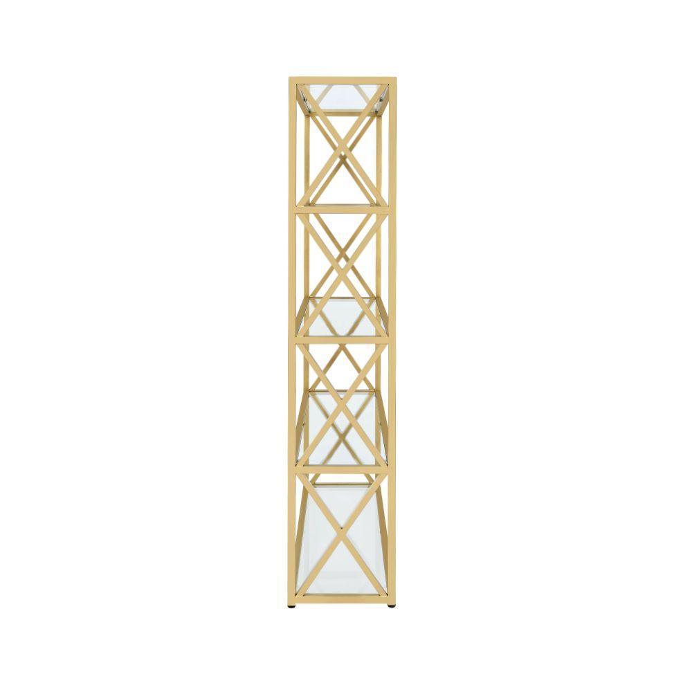 ACME Milavera Bookshelf, Gold & Clear Glass 92460 FredCo