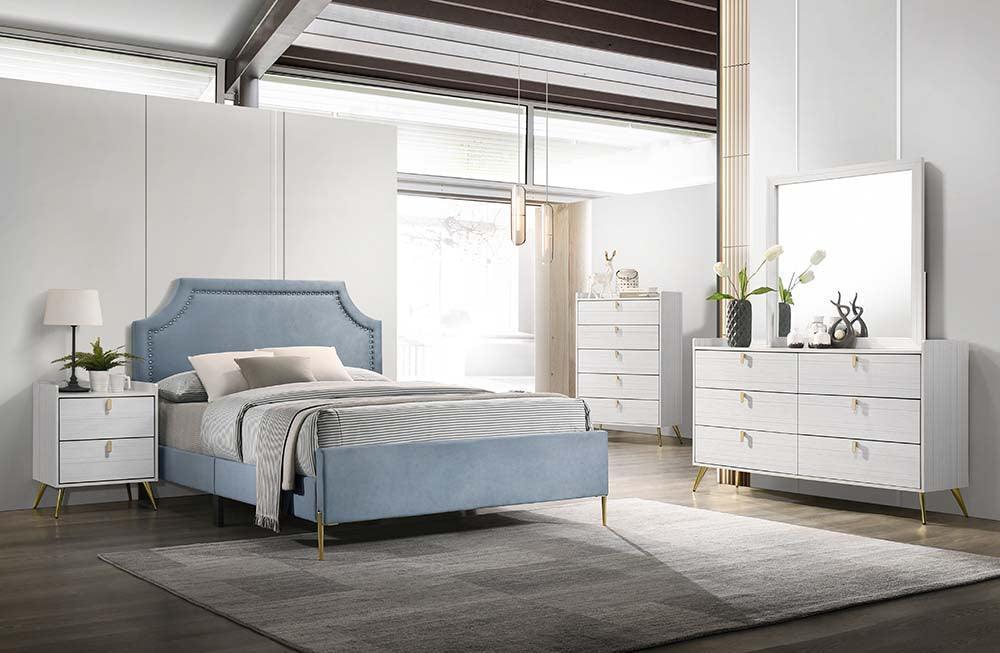 ACME Milla Queen Bed, Light Blue Velvet FredCo