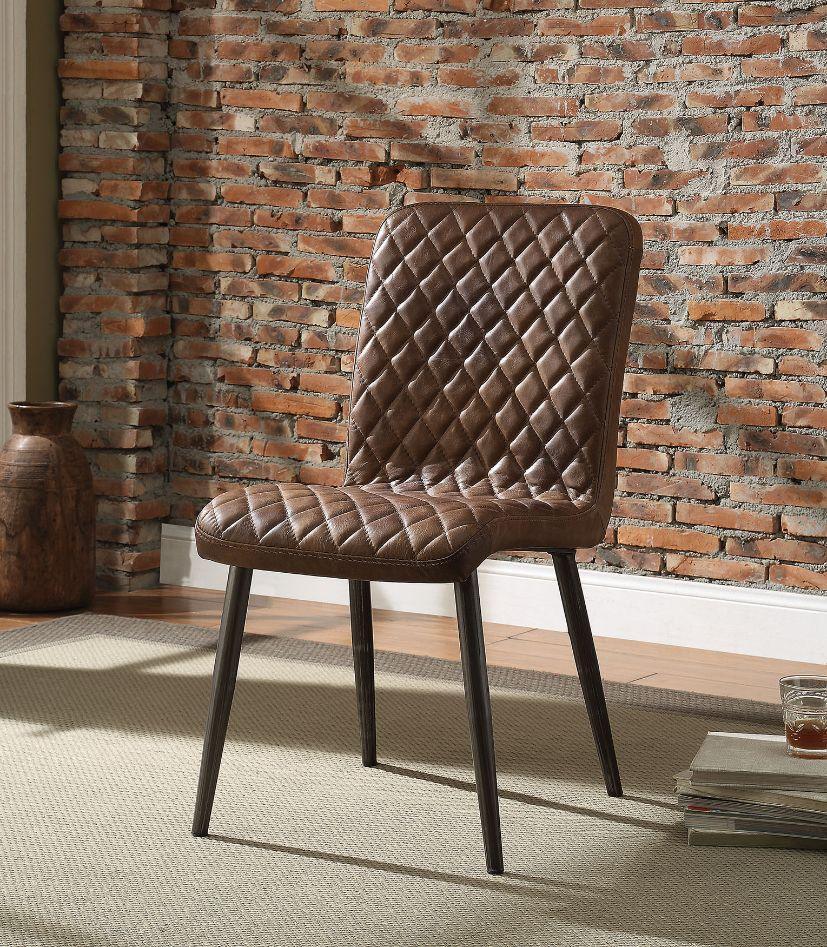 ACME Millertton Side Chair (Set-2), Vintage Chocolate Top Grain Leather & Antique Black FredCo