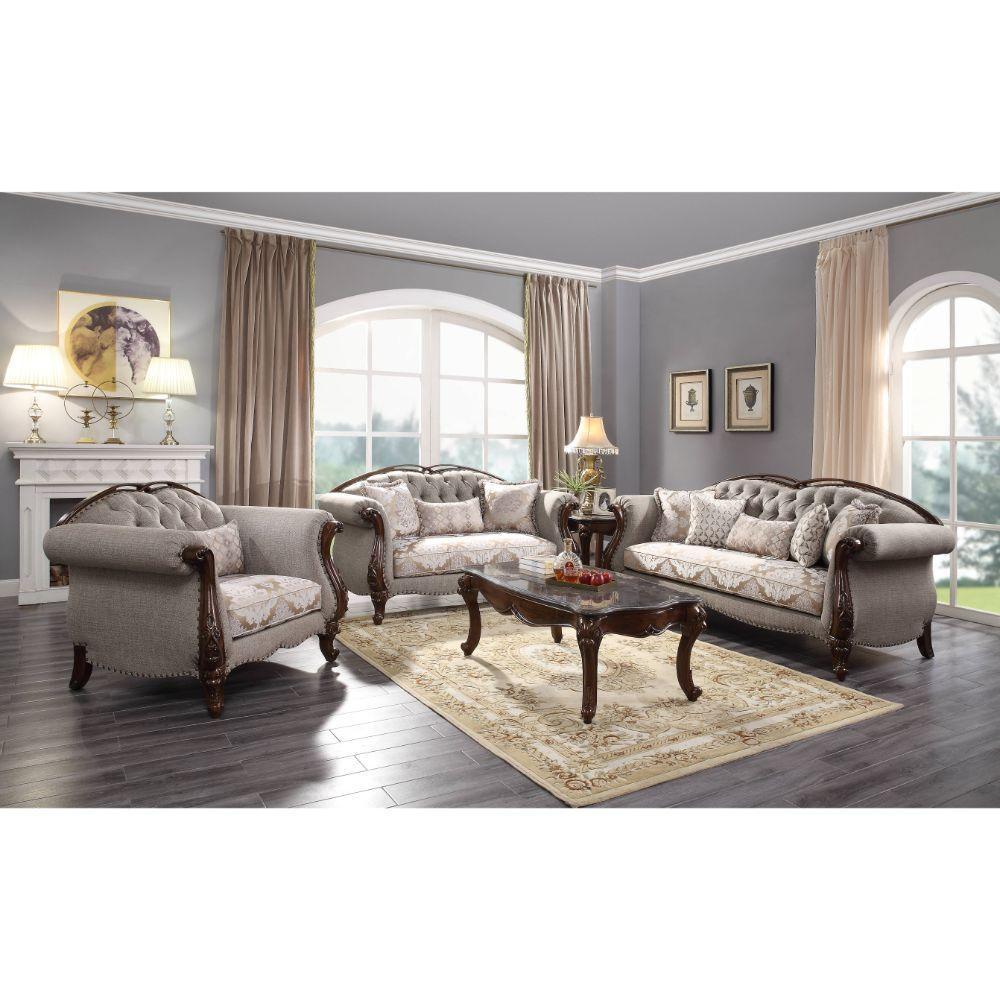 ACME Miyeon Sofa w/5 Pillows, Fabric & Cherry FredCo
