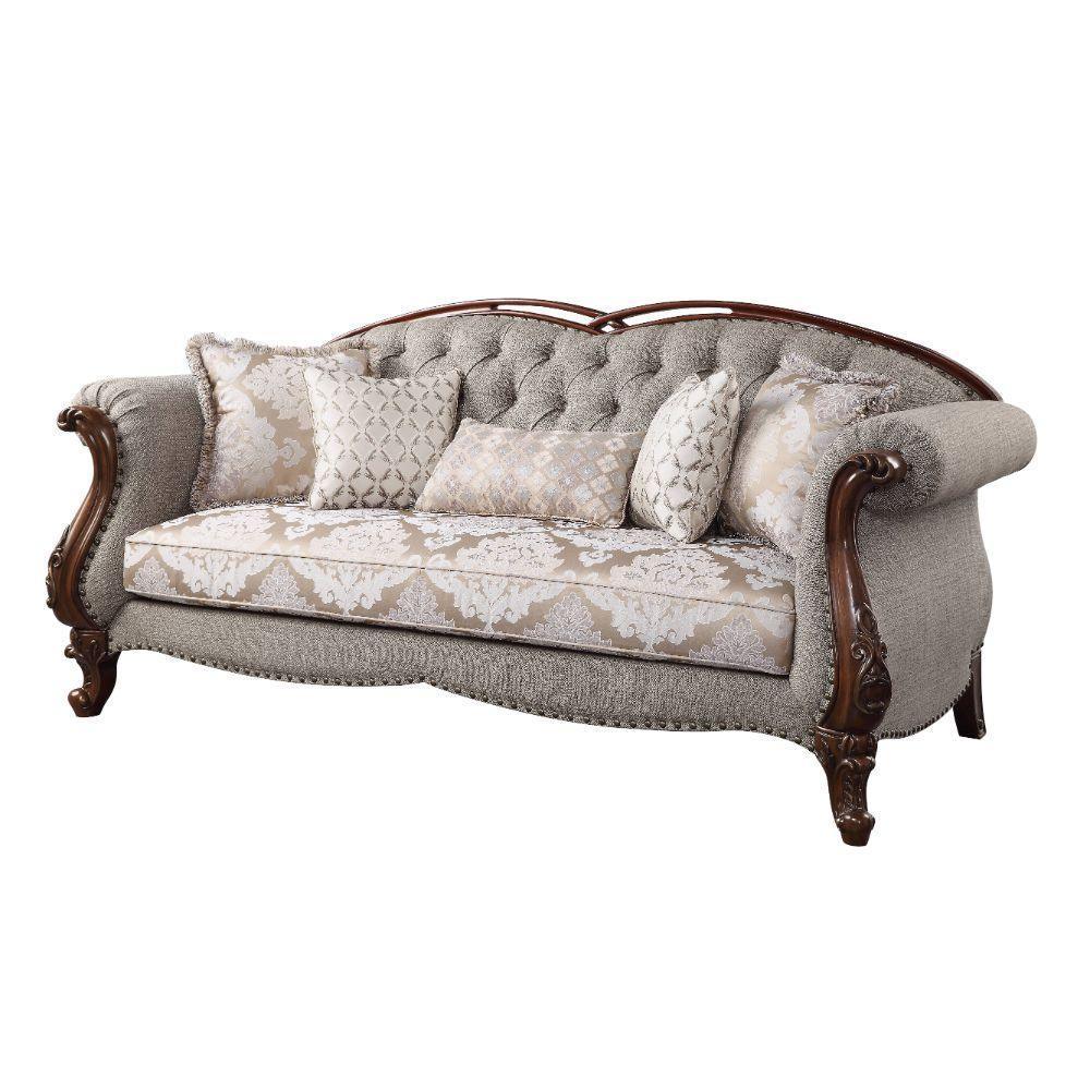 ACME Miyeon Sofa w/5 Pillows, Fabric & Cherry FredCo