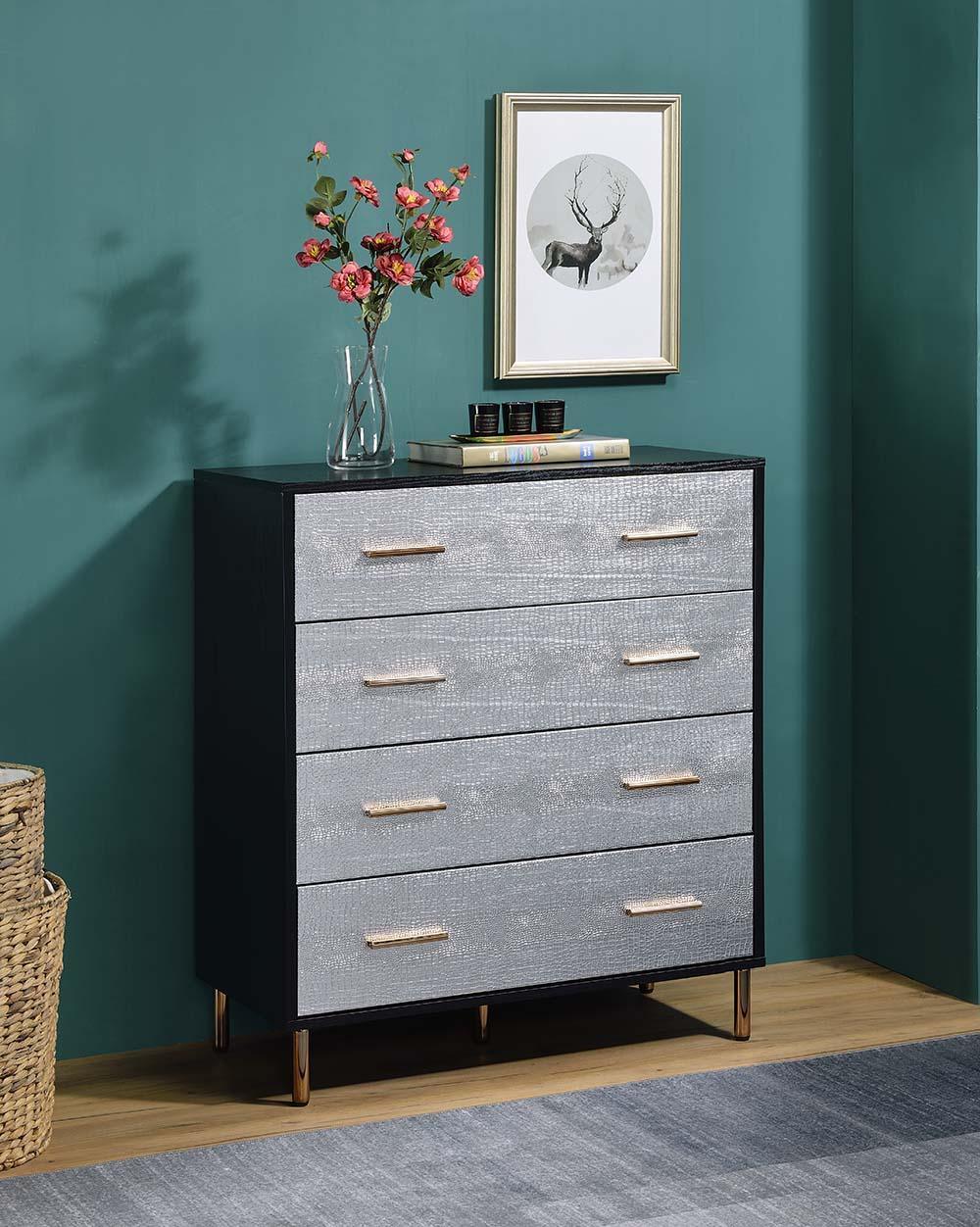 ACME Myles Chest, Black, Silver & Gold Finish FredCo