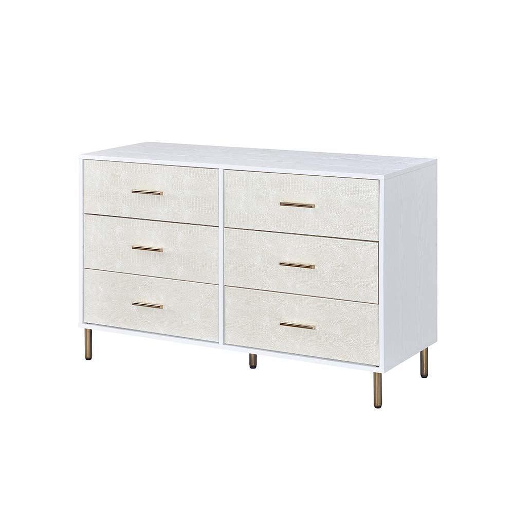 ACME Myles Dresser, White, Champagne & Gold Finish ACME Myles Dresser, White, Champagne & Gold Finish