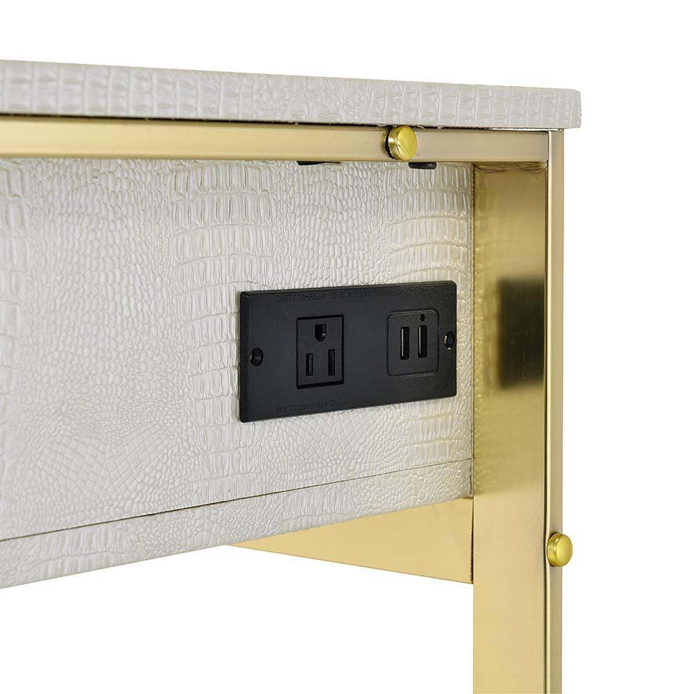 ACME Myles Vanity Set w/USB Port, Antique White & Champagne Finish FredCo