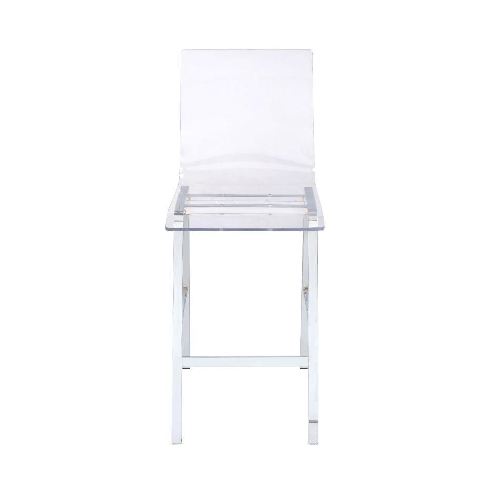 ACME Nadie Counter Height Chair (Set-2), Clear Acrylic & Chrome FredCo