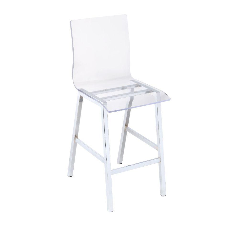 ACME Nadie Counter Height Chair (Set-2), Clear Acrylic & Chrome FredCo