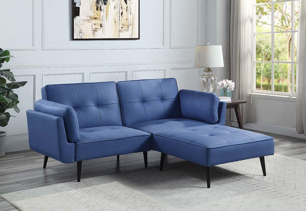 ACME Nafisa Adjustable Sofa & Ottoman, Blue Fabric FredCo
