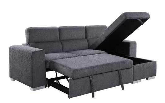 ACME Natalie Reversible Storage Sleeper Sectional Sofa, Gray Chenille FredCo