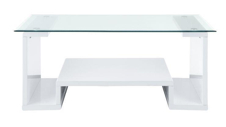 ACME Nevaeh Coffee Table, Clear Glass & White High Gloss Finish FredCo
