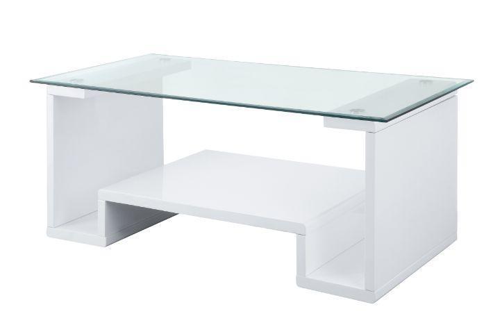 ACME Nevaeh Coffee Table, Clear Glass & White High Gloss Finish FredCo
