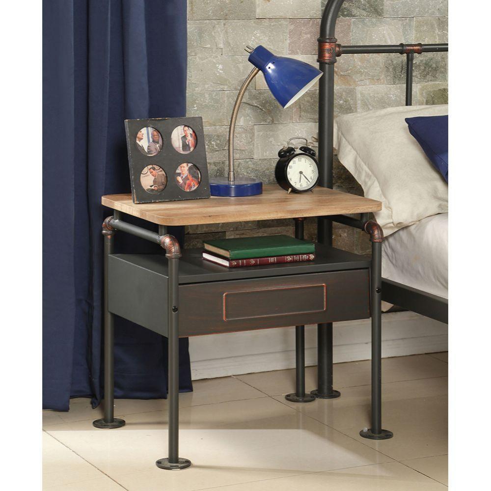 ACME Nicipolis Nightstand, Antique Oak & Sandy Gray FredCo