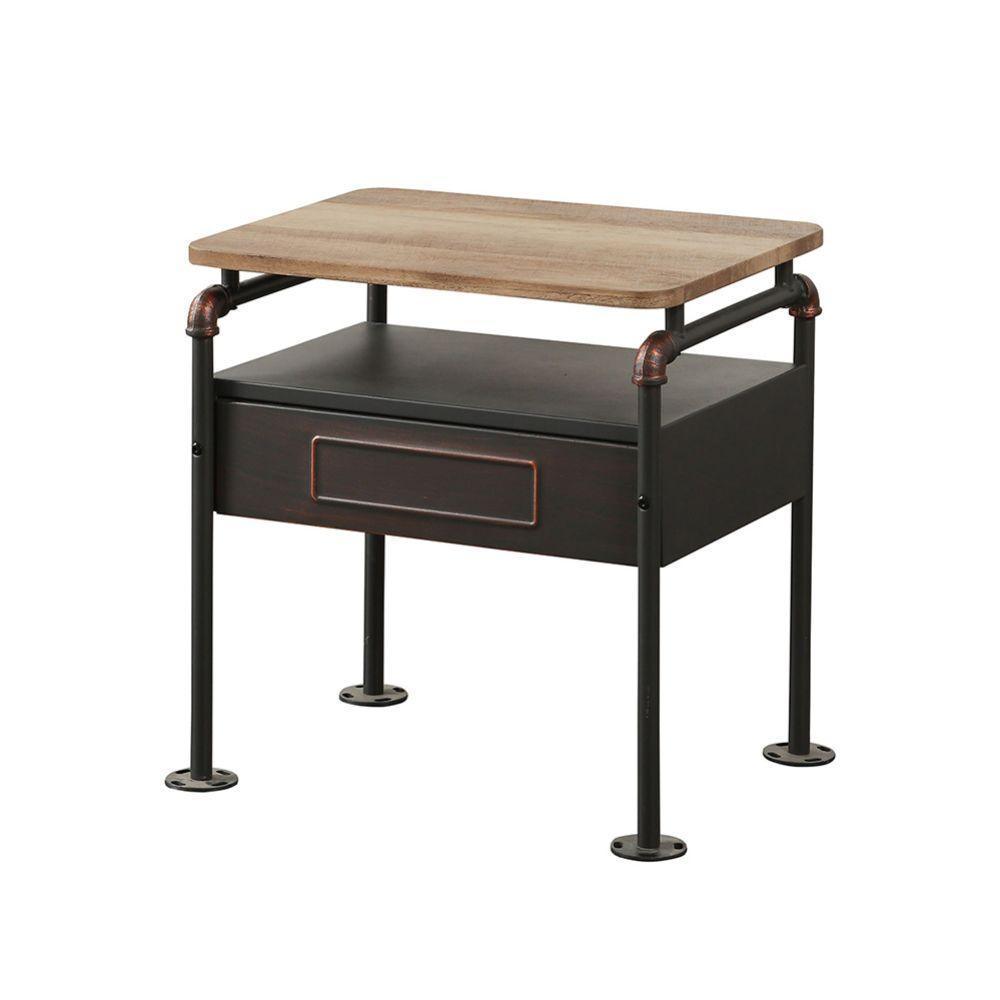 ACME Nicipolis Nightstand, Antique Oak & Sandy Gray FredCo