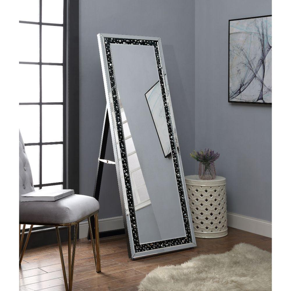 ACME Noor Accent Mirror (Floor), Mirrored & Faux GemStones FredCo