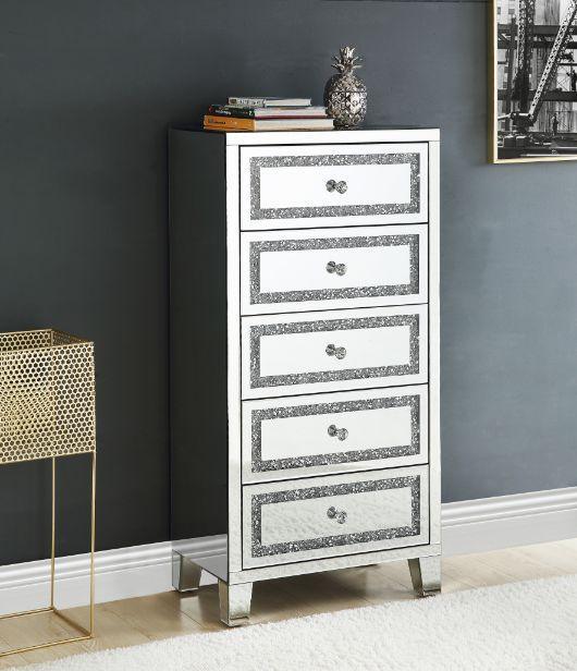 ACME Noor Cabinet, Mirrored & Faux Diamonds Inlay FredCo