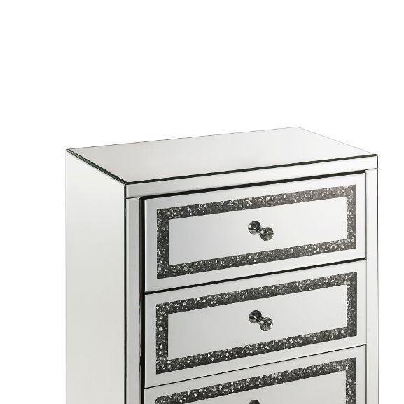 ACME Noor Cabinet, Mirrored & Faux Diamonds Inlay FredCo