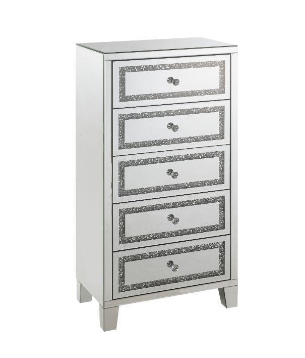 ACME Noor Cabinet, Mirrored & Faux Diamonds Inlay FredCo