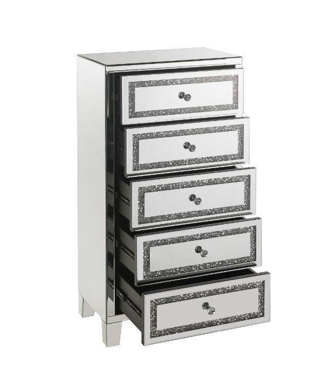 ACME Noor Cabinet, Mirrored & Faux Diamonds Inlay FredCo