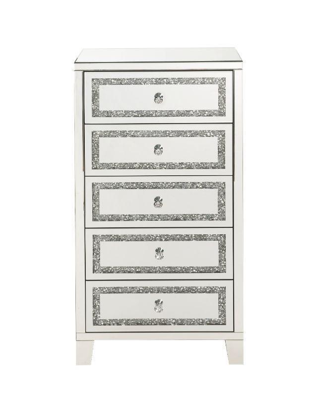 ACME Noor Cabinet, Mirrored & Faux Diamonds Inlay FredCo