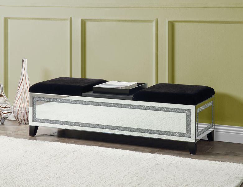 ACME Noralie Bench + storage, Mirrored & Faux Diamonds FredCo