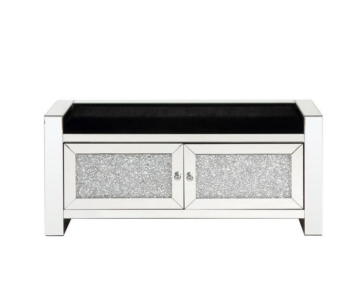 ACME Noralie Bench w/Storage, Mirrored & Faux Diamonds FredCo