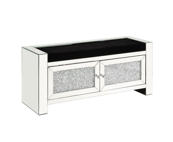 ACME Noralie Bench w/Storage, Mirrored & Faux Diamonds FredCo