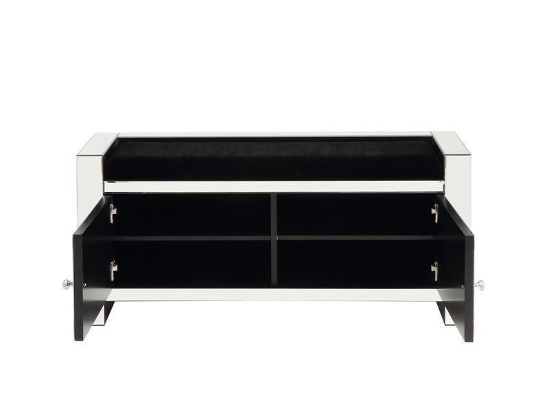 ACME Noralie Bench w/Storage, Mirrored & Faux Diamonds FredCo
