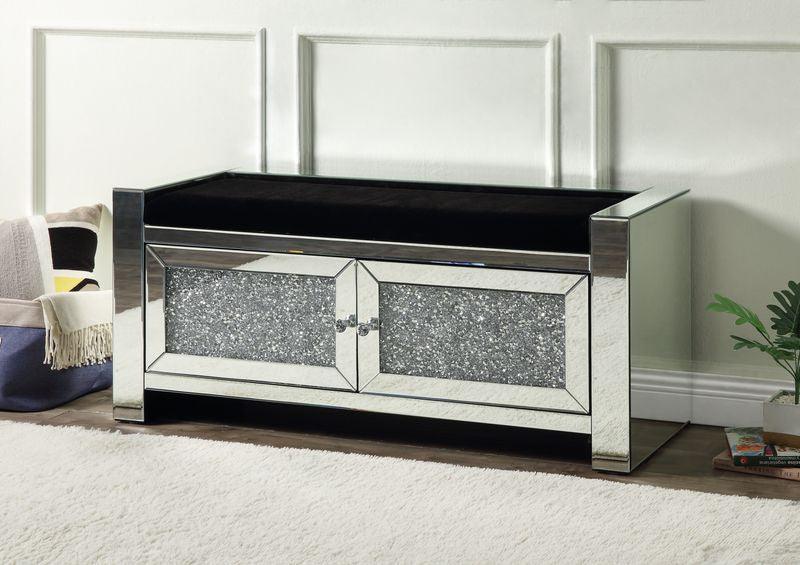 ACME Noralie Bench w/Storage, Mirrored & Faux Diamonds FredCo