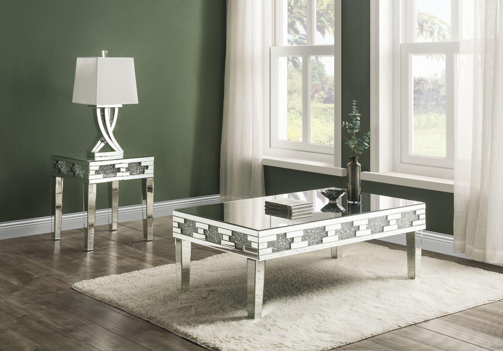 ACME Noralie Coffee Table, Mirrored & Faux Stones FredCo