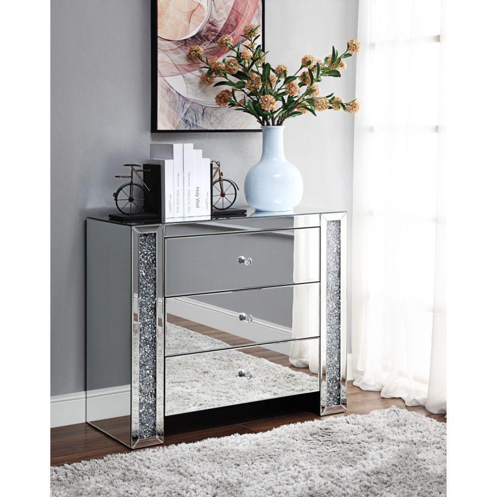 ACME Noralie Console Table, Mirrored & Faux Diamonds FredCo